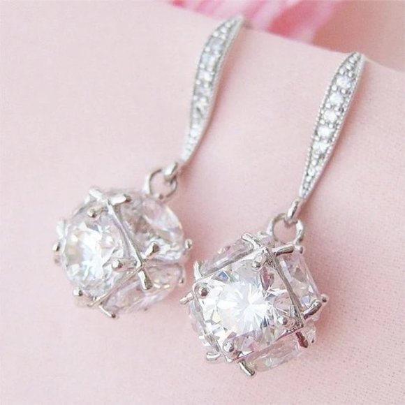 Disco Ball Drops CZ Diamond Earrings Faceted Classy Nadri Style - Picture 2 of 6